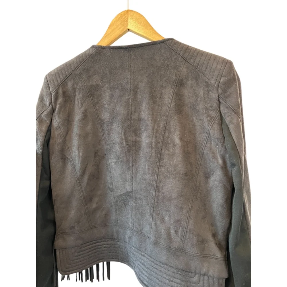 FATE Revolve Black Fringe Trim Faux Suede Asymmetrical Zip Lightweight Jacket S - Picture 6 of 10